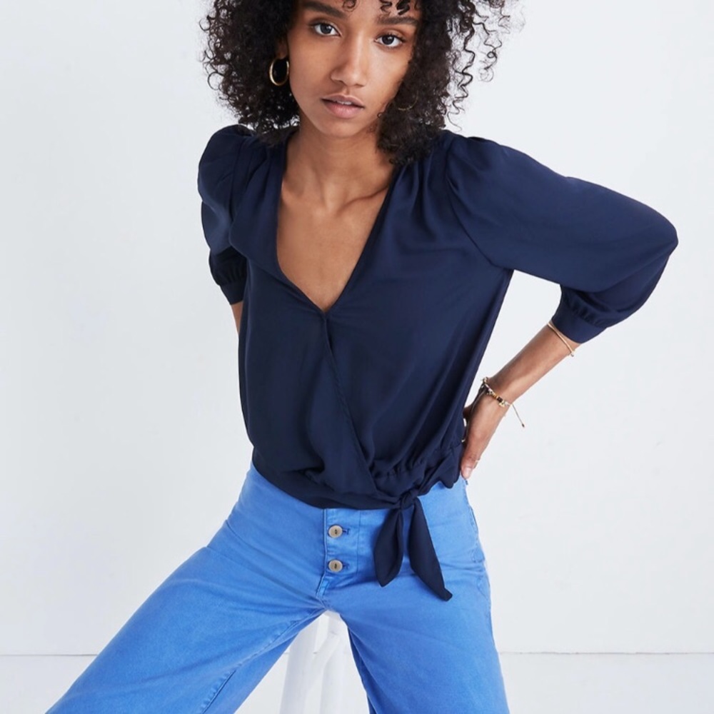 Madewell Deep Indigo Long Sleeve Wrap Top!